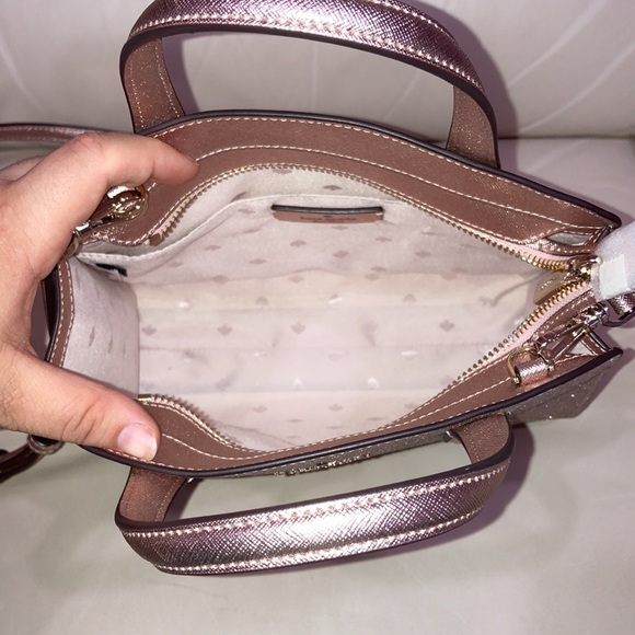 Kate Spade Rose Gold Tinsel Glitter Fabric Sparkle Satchel Purse Bag - Picture 7 of 14